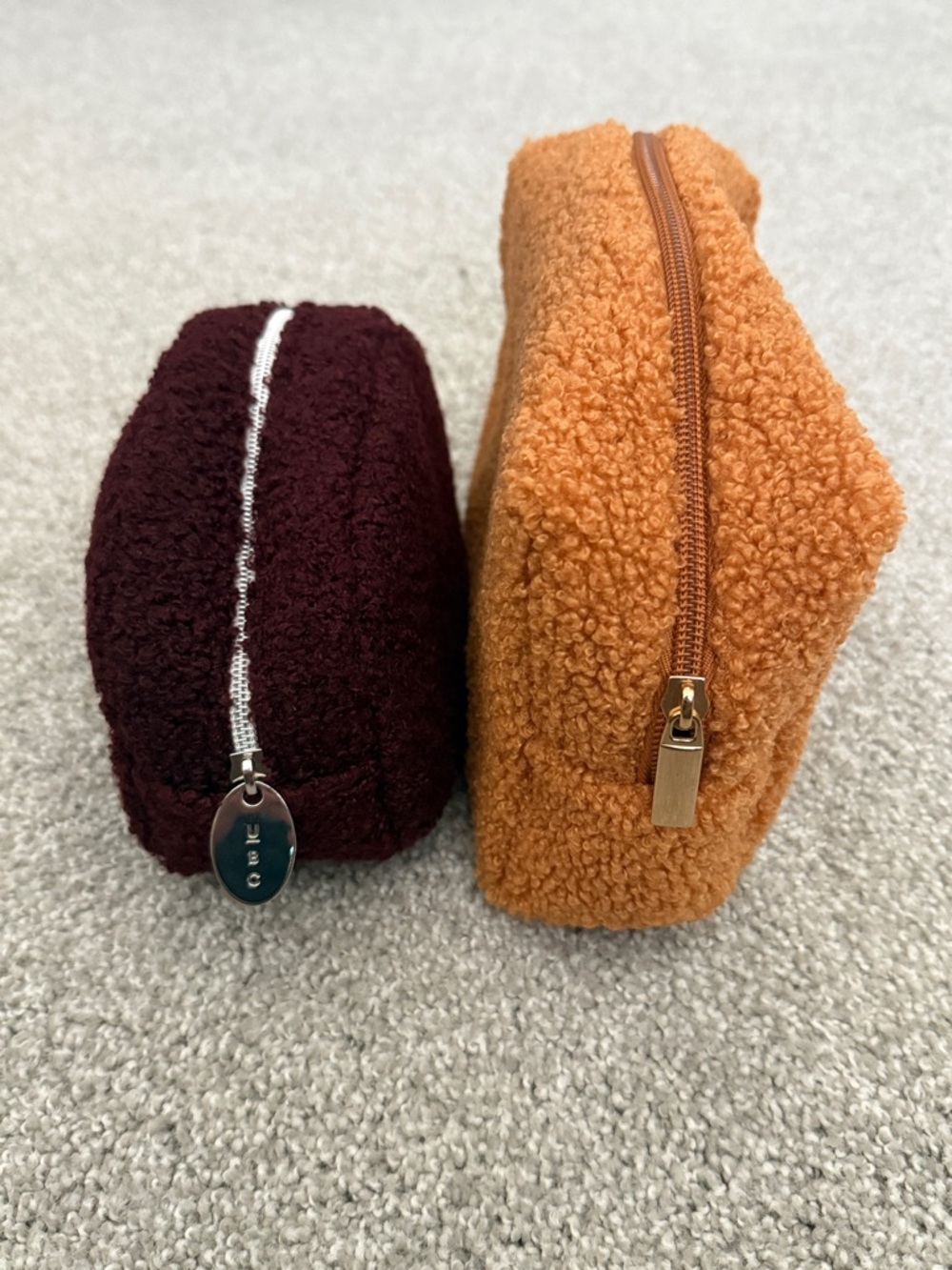 Sherpa Teddy Cosmetic Pouch Set in Burnt Orange and Burgundy - Picture 2 of 4